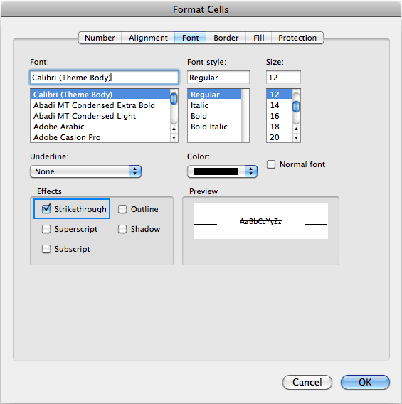 format button on excel for mac